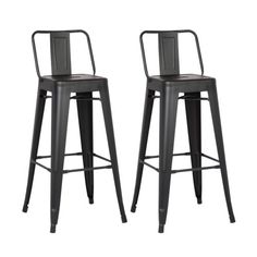 two metal barstools with backrests are shown against a white background and one is