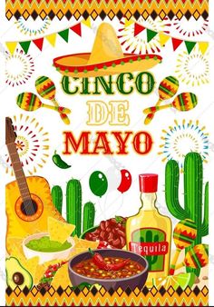 mexican food and drinks with the words cinco de mayo on it royalty illustration stock illustration