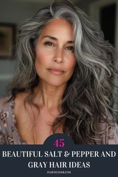 Looking for salt and pepper hair color ideas? Check out our blog post with over 40 examples of beautiful silver looks that are perfect for women over 50. From gorgeous styles of grey hair with black highlights to flattering brown and silver blends, there's a lot to explore. Click the pin to see all of the ideas now and save your favorites! Women Haircuts Long, Beautiful Gray Hair, Gray Hair Growing Out, Long Gray Hair, Grey Hair Color, Hair Color Trends