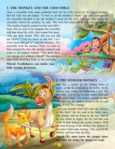 an illustrated book page with the title and illustrations for the animated movie, monkey and the crocodile