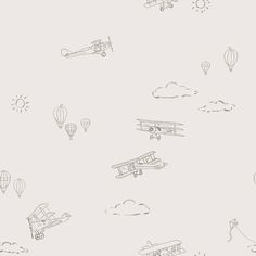 a drawing of airplanes and hot air balloons