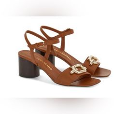 Nib Ferragamo Women's Priscilla 55 Leather Ankle Strap Heel Sandals, Size 9 C, New Vicuna Elegant Brown Sandals With Square Toe, Elegant Calf Leather Sandals With Block Heel, Ferragamo Shoes Women, Feminine Sandals, Woven Leather Sandals, Ankle Strap Sandals Heels, Leather Heels Sandals, Salvatore Ferragamo Shoes, Leather Sandals Flat