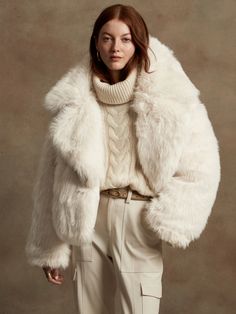 Petite Reversible Faux Fur Down Jacket | Banana Republic Oversized Fur Jacket Outfit, White Fur Jacket Outfit, 90s Luxury, Fur Jacket Outfit, White Fur Jacket, White Fur Coat, Mama Gifts, White Faux Fur, White Fur