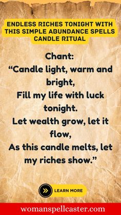 Unlock the secrets to wealth and prosperity with this simple yet powerful abundance spell candle ritual. Whether you're new to witchcraft or a seasoned practitioner, this spell is designed to draw endless riches into your life tonight. Follow our step-by-step guide, including a jar recipe, a powerful chant, and essential ingredients like bay leaf. Don't miss out on manifesting your desires! ✨💰 #BestAbundanceSpells #MoneyMagic #CandleRitual #WitchcraftForWealth #ManifestingAbundance Ready to bring abundance into your life? Try this spell tonight and watch the magic unfold! 🌙🔮 #WitchyWays #ManifestYourDreams #ProsperitySpell Spell For Abundance, Abundance Spells, Abundance Spell, Attraction Spells, Energy Circles, Candle Ritual, Magical Stuff, Money Attraction