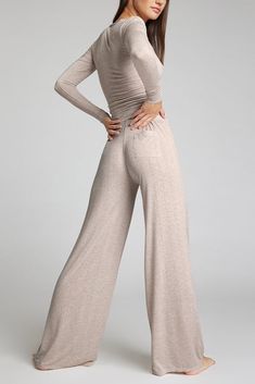 Negative | Whipped Track Pant in Sand – Negative Underwear Chic Modal Bottoms For Loungewear, Chic Stretch Modal Bottoms, Chic Wide Leg Bottoms For Relaxation, Solid Modal Pants For Loungewear, Stretch Modal Pants For Loungewear, Chic Full-length Wide Leg Loungewear Pants, Chic Wide-leg Bottoms For Relaxation, Modal Loungewear Pants, Chic Wide Leg Full Length Loungewear Pants