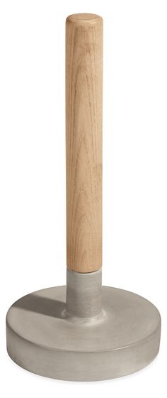 an umbrella stand made out of metal and wood with a wooden pole on the top