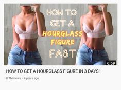 a woman wearing a bra top and jeans with the words how to get a hourglass figure in 3 days