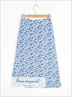 Vintage Blue Floral Print Crop top and Midi Skirt Two Piece Set Short Sleeve Blouse 1 Top Blue Floral Print Mini Skirt For Summer, Blue Mini Skirt Dress For Summer, Summer Long Flowy Skirt Set, Flowy Long Skirt Set For Summer, Non-stretch Blue Skirt For Summer, Blue Floral Print Summer Skirt, Blue Floral Print Skirt For Summer, Blue Lined Maxi Skirt For Summer, Blue Non-stretch Mini Skirt