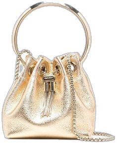 Bon Bon, Engraved Logo, Jimmy Choo, Chain Link, Mini Bag, Bucket Bag, Gold Tones, Shoulder Strap, Bag Lady