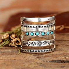 Sterling Silver Southwestern Style Turquoise Ring Turquoise Crystal, Square Ring, Ring Birthstone, Meaningful Jewelry, Vintage Turquoise, Engraved Rings, Turquoise Gemstone, Boho Rings, Bohemian Jewelry