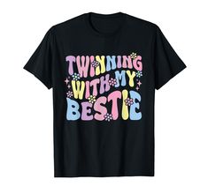 PRICES MAY VARY. Twin matching shirt with the saying: Twinning with my bestie. Funny Twin Matching design for your friend or twin. Friend design for Twin Day. Cute twinning with my bestie design for twins, and friends to celebrate Twins Day or Spirit Week. Lightweight, Classic fit, Double-needle sleeve and bottom hem Bestie Funny, Twin Humor, Twin Day, Spirit Week, My Bestie, Girls T Shirt, Matching Shirts, Girls Tshirts, Branded T Shirts