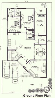 the ground plan for a house with two floors and three car garages, including an attached