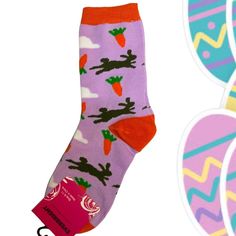 Everbright Ladies Socks Bunny Rabbits And Carrots Easter Novelty Crew Socks. A Great Christmas Gift Or Stocking Stuffer. Purple Multicolor. Sock Size Size 9-11 Shoe Size 4-10 Whimsical And Fun. Colorful Bunny Rabbit And Carrot Print. Easy To Love And Comfortable To Wear. These Novelty Socks Are A Great Gift For Any Occasion. Holiday, Birthday, Easter, Mothers Day, Thank You Gift, Christmas, Etc. Sock Size Size 9-11 Shoe Size 4-10 Shoe Machine Washable Rib Top Crew Length Durable Construction Wit Easter Socks, Green Emoji, Rabbit And Carrot, Dri Fit Socks, Carrots Easter, Ankle Compression Socks, Sock Bunny, Tall Boot Socks, Ladies Socks