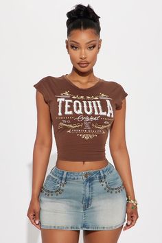 Available In Brown. Crew Neck Short Sleeve Front Screen Knot/Twist Back Detail Open Back Stretch Disclaimer: Due To The Printing Process A Difference In Saturation May Occur. Each Garment Is Unique. 95% Cotton 5% Spandex Imported | Tequila Taste Better With You Backless Tee Shirt in Brown size 2X by Fashion Nova Backless Tee, Tequila Tasting, Better With You, Brown Fashion, Matching Dresses, Graphic Tees Women, How To Better Yourself, Active Wear For Women, Tequila