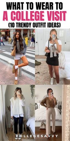 Absolutely love these ideas for what to wear to a college visit. Outfits To Wear To Class In College, College Campus Tour Outfit, What To Wear To A College Visit, College Tour Outfit, Hbcu Outfits, College Tour, College Visit, College Freshman, Dressy Attire