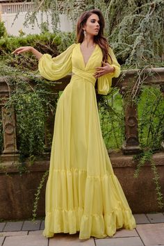 Indulge in the exquisite elegance of the Jovani 23325 dress from the Fall 2023 collection. Elevate your style to unparalleled heights with this opulent masterpiece. Classy Gowns, Short Dress Styles, Maxi Dress Prom, Ruched Top, Stunning Gowns, Dress Images, Bishop Sleeve, Long Sleeve Short Dress, Chiffon Maxi Dress