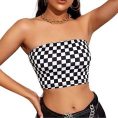 91% Polyester, 9% Elastane Care Instructions: Machine Wash Or Professional Dry Clean Sheer: No Trendy Grid Pattern Tops For Spring, Casual Fitted Tops With Grid Pattern, Casual Fitted Top With Grid Pattern, Fitted Casual Tops With Grid Pattern, Denim Top, Tube Top, Nascar, Care Instructions, Dry Clean