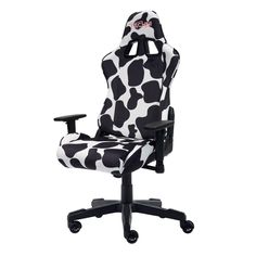 a black and white cow print office chair