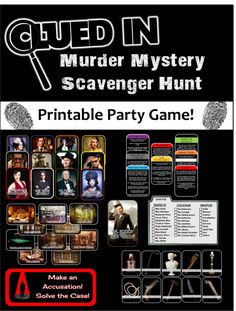 Clue Party, Clue Games, Mystery Dinner Party, Mystery Parties, Treasure Hunt Games, Dinner Party Games, Scavenger Hunt Games, Spy Party, Mystery Dinner