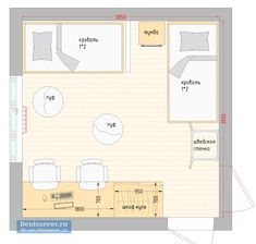 the floor plan for an apartment with two beds and one living room, which is divided into