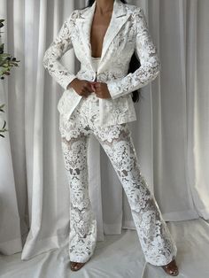 DITA Blazer & Pants Set – ZCRAVE White Blazer Outfit Dressy, White Blazer Outfit, Blazer Pants Set, Gala Outfits, Dressy Clothes, Jean Fashion, Lace Suit, Gala Outfit, Blazer Outfit