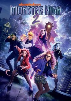 the movie poster for monster high 2 is shown in front of a cityscape