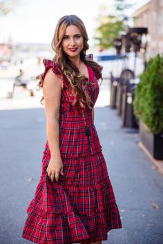 Large Fashion Rules, Barbour Women, Derby Day, Red Tartan, Capri Blue, Red Midi Dress, New York Street, Sleeve Midi Dress, Midi Dress With Sleeves