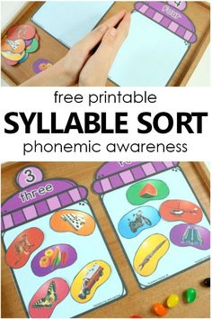 the free printable sylabe sort game is an easy way to practice phonicic awareness