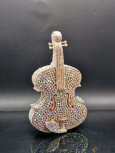 Bird in Bag - Elegant Handcrafted Multicolor Crystal Violin Clutch Bag - Special-Shaped Dinner Evening Purses, Full Handmade Diamond Guitar Novelty Design - Perfect for Banquets, Weddings, Parties, and Proms - Exquisite Rhinestone Dinner Bag with Metal Chain - Luxurious Vegas Music Handbag for Ladies - Ideal Gift Beaded Clutch Bag, Silver Clutch, Crystal Clutch, Novelty Bags, Evening Purse, Beaded Clutch, Ladies Clutch, Black Chain, Bird In Bag