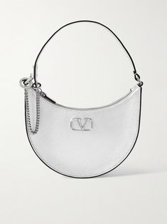 VALENTINO GARAVANI VLOGO mini metallic textured-leather shoulder bag | NET-A-PORTER Chic Top Handle Bag With Silver-tone Logo Plaque, Chic Leather Bag With Silver-tone Logo, Luxury Silver Bags With Logo, Chic Bag With Engraved Logo, Luxury Formal Shoulder Bag With Silver-tone Logo Plaque, Luxury Shoulder Bag With Silver-tone Logo Plaque, Luxury Rectangular Bag With Silver-tone Logo Plaque, Designer Top Handle Shoulder Bag With Engraved Logo, Top Handle Shoulder Bag With Engraved Logo