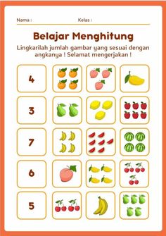 an activity sheet with fruits and numbers for children to learn how to count the number