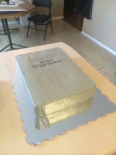 a book cake sitting on top of a table