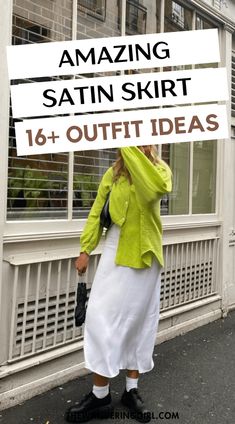 16 Amazing Satin Skirt Outfits Everyone Is Obsessed With - The Wandering Girl Satin Midi Skirt Outfit, Mini Skirt Winter Outfit, Midi Skirt Outfit Casual, Silk Skirt Outfit, Skirts With Sneakers, Skirt Outfit Casual, Long Satin Skirt, Long Silk Skirt, Satin Pleated Skirt