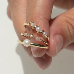 Solid Gold Pearl Trio Ring | Local Eclectic – local eclectic Aesthetic Rings, Local Eclectic, Trio Ring, Gold Pearl Ring, Jewelry Lookbook, Black Jewelry, Topaz Stone, Girly Jewelry, Dream Jewelry