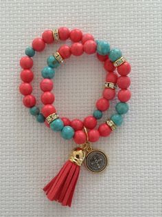 Coral Diy, Cuff Bracelets Diy, Diy Jewelry Rings, Stone Accessories, Bracelet Pandora, Bracelet Love, Bracelet Display, Tassel Bracelet, Tassel Jewelry