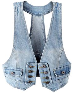 Kedera Women Casual Sleeveless Denim Vest Jean Cropped Jacket at Amazon Women's Coats Shop Cheap Button-up Denim Vest For Fall, Fitted Button-up Casual Denim Vest, Casual V-neck Denim Vest, Cheap V-neck Denim Vest For Summer, Sleeveless Jean Jackets, Scarf Wearing Styles, Medium Wash Button-up Denim Vest With Pockets, Baby Summer Dresses