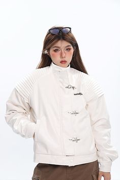 Size(cm) Length Bust Sleeve M 61 112 77 L 62 116 78 XL 63 120 79 Size: M L XL Color classification: white black Year/Season: Winter 2022 Sleeve Length: Long Sleeve Length: Regular Winter 2022, Runway Models, Zip Up Jacket, Rain Jacket, Color Design, White And Black, Zip Ups, Faux Leather, Solid Color