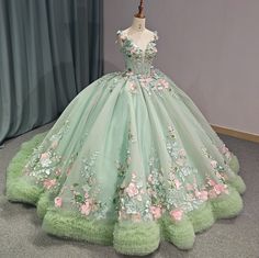 Blush Green Sparkly Princess Quinceanera Dress Fairytale Wedding Gown, Shoulder Length Veil, Green Quinceanera Dresses, Plus Size Evening Gown, Quince Dress, Gown Plus Size, Quinceanera Dress, Flower Green, Evening Dresses For Weddings