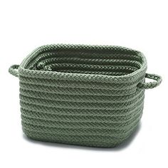 a green rope basket on a white background