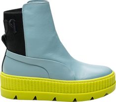 Puma Chelsea Sneaker Boot Rihanna Fenty (Women's) Sneakers in Sterling Blue/Puma Black/Limeade Fenty Boots, Outfit Tenis, Interesting Shoes, Fly Shoes, Rihanna Fenty, Promotional Design, Puma Sneakers, Rubber Shoes, Gorgeous Shoes