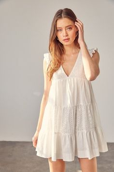 Caroline White, Eyelet Lace Fabric, White Eyelet Dress, Eyelet Dress, White Eyelet, Eyelet Lace, Romper Dress, Trendy Clothes For Women, Woven Dress