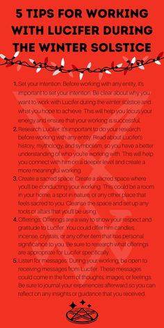 a red poster with the words 5 tips for working with lufter during the winter solstice