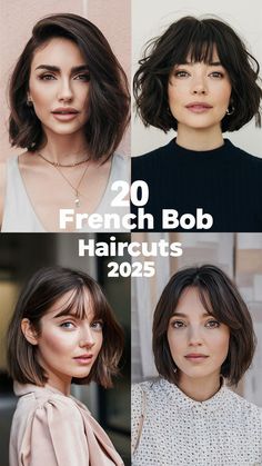 French bob haircuts 2025 are a stylish choice for short hair, blending a French chic vibe with practicality. This cut works wonders for curly hair, framing round or square faces beautifully. Women seeking a fresh style can explore French bob haircuts with bangs or go for a messy French bob to add a modern touch. This cut suits grey, blonde, and mid-length hair for a versatile and polished look. French Bob Haircut For Fine Hair, French Bob Oval Face Shape, Medium French Haircut, French Bob Haircut Plus Size, French Bob With Bangs Mid Length, French Bob For Square Face, 1960s Bob Haircut, In Style Hair 2024, Short Hairstyle Women With Fringe