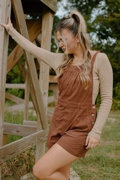 Brick Corduroy Overall Romper Overall Romper, Corduroy Overall, Winter Days, No Problem, Winter Day, Medium Brown, Mustard, Elastic Waist, Adjustable Straps