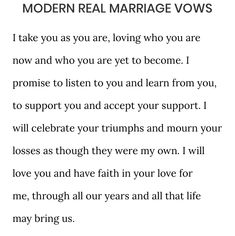 a poem written in black and white with the words modern real marriage vows on it