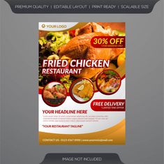 a flyer for a restaurant with an image of chicken on the front and back side