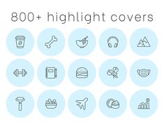 the icons are arranged in circles on a white background with text that reads, 100 + highlight covers