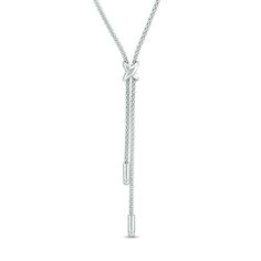 "X" Lariat Necklace in Sterling Silver - 17" | Zales Elegant Silver Chain Lariat Necklace, Elegant Lariat Necklace With Box Chain, Formal Dangle Lariat Necklace, Silver Lariat Necklace With Box Chain, Formal Box Chain Lariat Necklace, Formal Lariat Necklace With Box Chain, Formal Silver Lariat Necklace With Adjustable Length, Formal Sterling Silver Lariat Necklace With Adjustable Chain, Dressy Attire