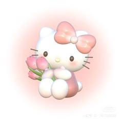 a hello kitty holding a bunch of flowers