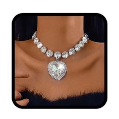 PRICES MAY VARY. Glitter crystal pendant necklace is made of rhinestone and alloy,make you stand out in the crowd Silver sparkly rhinestone choker jewelry length is 44cm/17.3inch. one size fit almost ladies Dazzling rhinestone choker necklace decoration is ideal for you to wear on any occasion. Make you more attractive Shiny rhinestone love necklaces is perfect for weddings,party,beach, date,ball, nightclub, bikini party ,daily and other occasions Fashion necklace jewelry is fashionable and nove Party Heart Choker Necklace With Clavicle Chain, Valentine's Day Party Heart Necklace In Alloy, Valentine's Day Party Alloy Heart Necklace, Bling Cubic Zirconia Necklaces For Valentine's Day, Heart Cut Cubic Zirconia Party Necklace, Valentine's Day Bling Cubic Zirconia Necklaces, Party Heart Pendant Alloy Jewelry, Party Heart Necklace With Clavicle Chain In Alloy, Crystal Clavicle Chain Jewelry For Valentine's Day